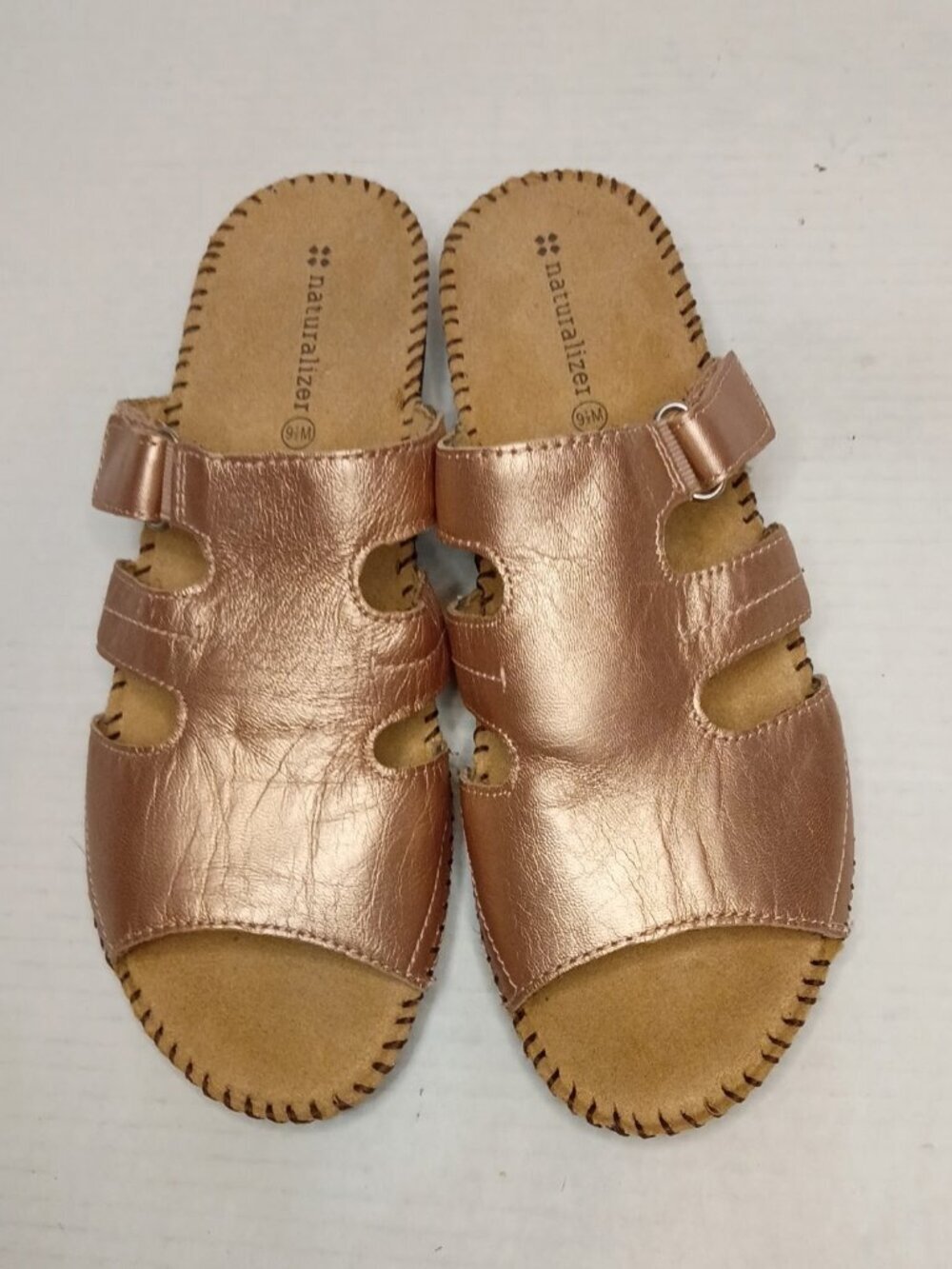 Naturalizer Serene Rose Gold Metallic Leather Slide Sandals Women's Size 9.5M